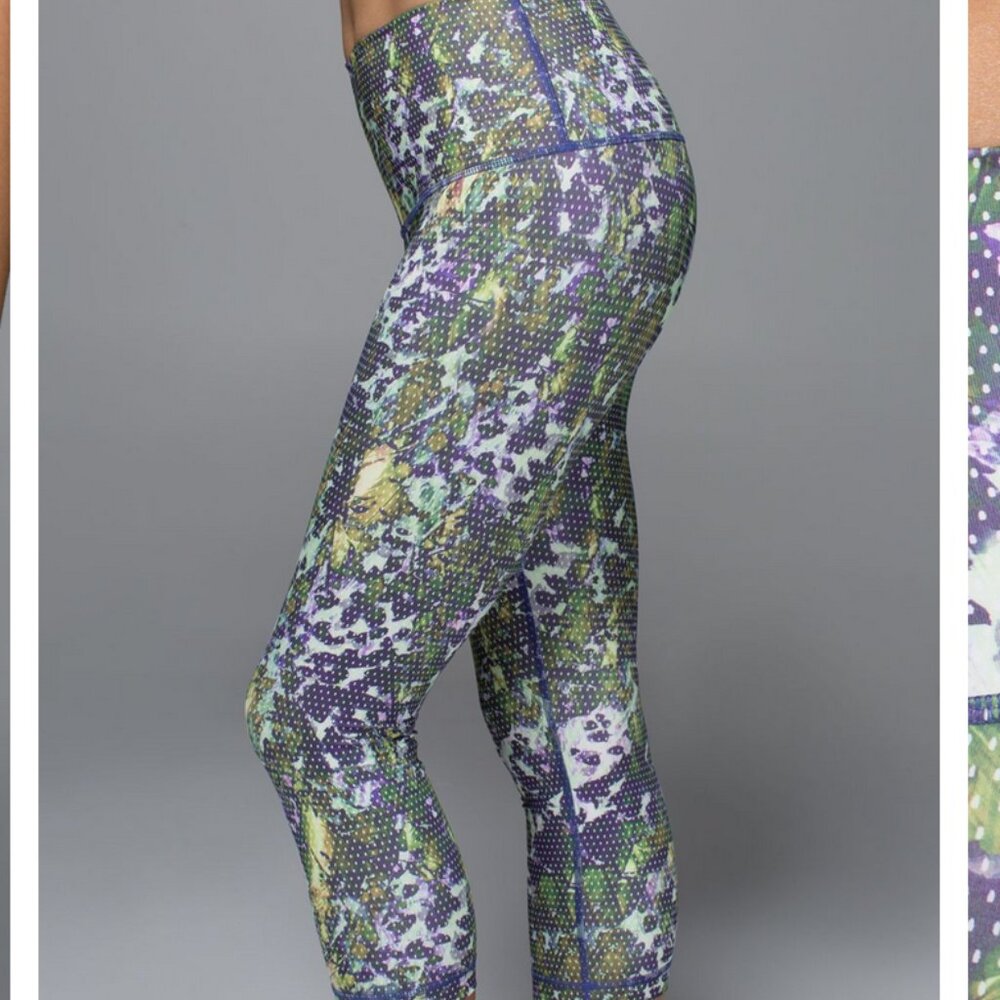 LN Lululemon Wunder Under Crop II Full-On Luxtreme Roll Down Floral Sport White